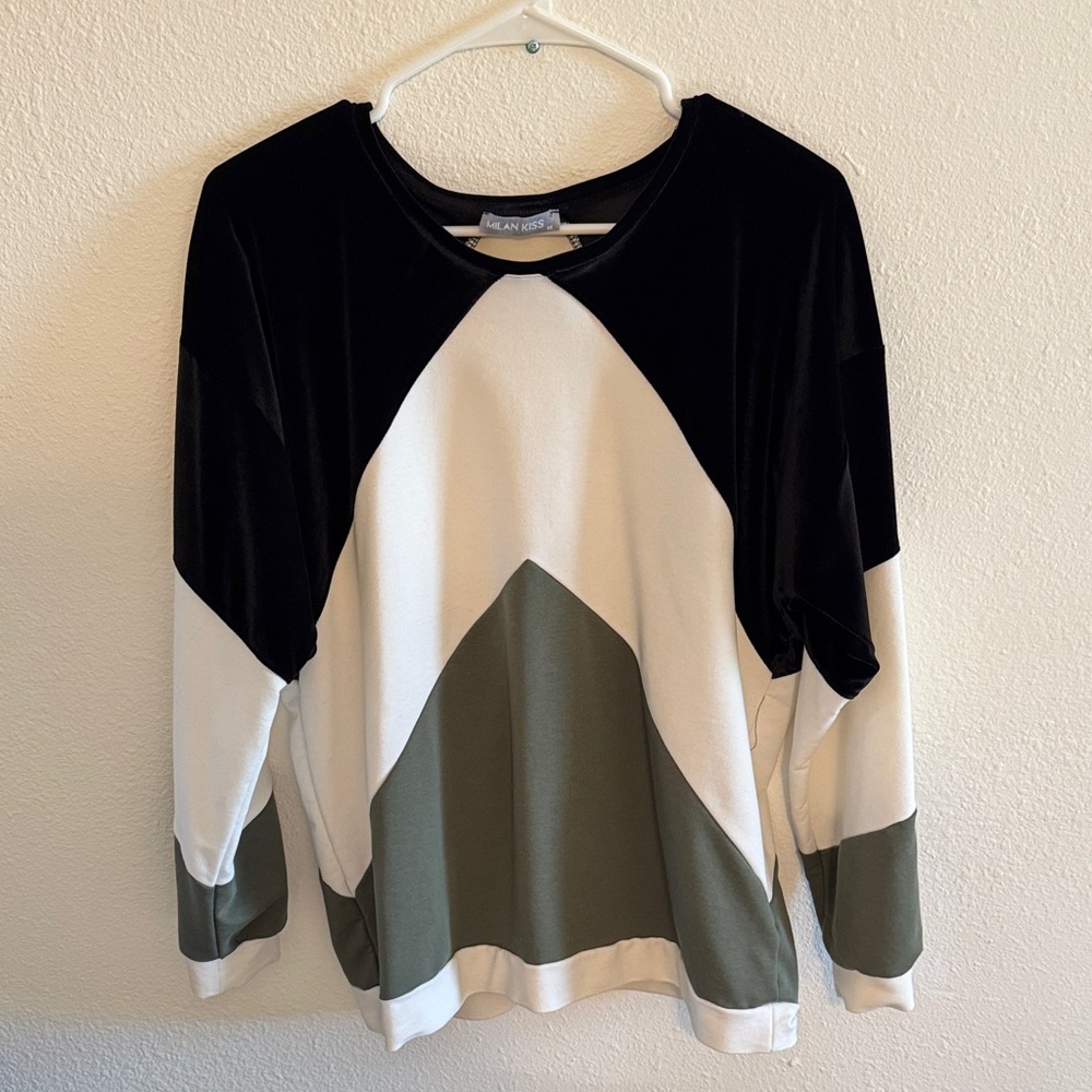 Olive Green and Black Velvet Sweater